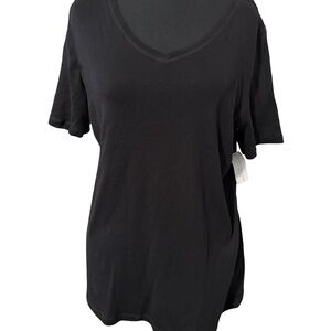 Christopher & Banks Black V-Neck Short Sleeve Tee - Classic Knit